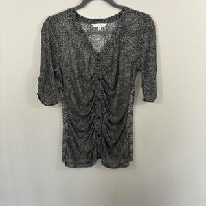 CAbi Sheer Short Sleeve Blouse Patterned Button Down Sz M